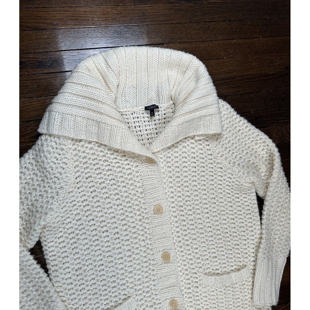 Talbots Sweater Women's Medium Ivory Cardigan‎ Chunky Wool Alpaca Wide Collar